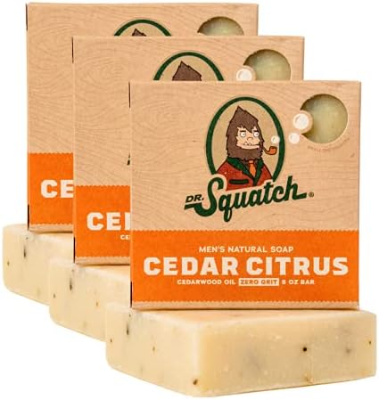 Dr. Squatch All Natural Bar Soap for Men with Zero Grit, 3 Pack, Cedar Citrus