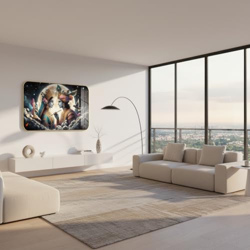 Image of Masstone Radha Krishna Crystal Embedded High Gloss Wall Painting, Golden Slim Frame, 45x30 Cm Wall Art for Living Room, Bedroom, Office & Home Decor (CRG30)