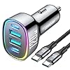 Cargador de coche de 120 W para iPhone 17 Pro, cargador de coche dual PD de 60 W, carga rápida USB C con cable tipo C de 60 W, adaptador de encendedor de cigarrillos USB para iPhone 16 17 Pro Max/Air
