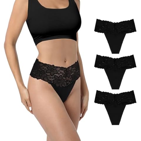 Yuamose High Waist Cotton Lace Thongs for Women Cover