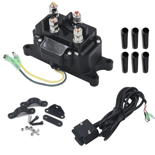 62135 63070 12V 250A Winch Solenoid Relay Contactor Truck for ATV 1500-5000lbs Winch Rocker Thumb Switch Kit with 6 Protecting Caps