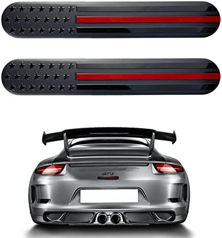 TOBENBONE 2PCS USA American Metal Flag Car Decal Emblem, 3D Metal Adhesive Auto Fender Bumper Badge Stickers, Fit for Auto SUV Truck Motorcycle (Black/Red)
