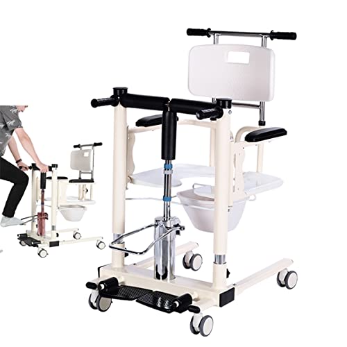 Generisch Silla elevadora de pacientes, silla de ruedas portátil con cojín suave y cacerola, altura regulable, asiento dividido de 180°, ruedas universales, carga 120 kg