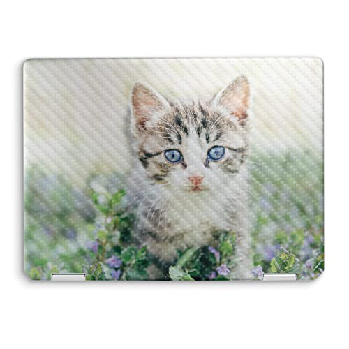 Image of MightySkins Carbon Fiber Skin Compatible with HP Spectre x360 14 inch (2022) Full Wrap Kit - Blue Eyed Kitten | Protective, Durable Textured Carbon Fiber Finish | Easy to Apply | Made in The USA