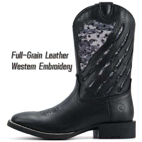 Image of SUREWAY Western Boots For Men - Mens Square Toe Cowboy Boot, Oil /Slip Resistant, Durable Fashionable Classic Pull on 10 Inch Mid-Calf Wellington Boots