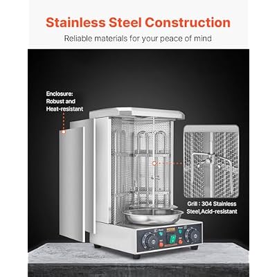 VEVOR Shawarma Grill Machine, 13lbs Capacity, Chicken Shawarma Cooker Machine with 2 Burners, 122F-572F Electric Vertical Broiler Gyro Rotisserie Oven Doner Kebab Machine for Home/Commercial Use