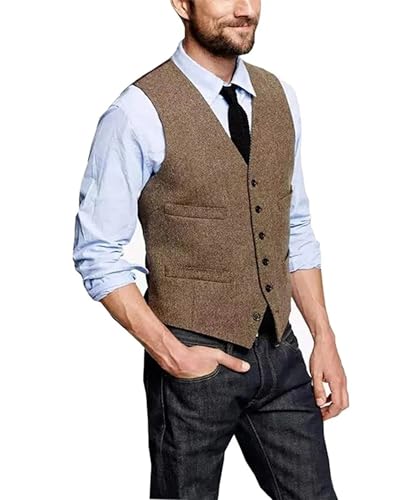 Mnjyihy Men's Vintage Slim Herringbone Wool Splicing Suit Vest Single Breasted V-Neck Business Prom Waistcoat3