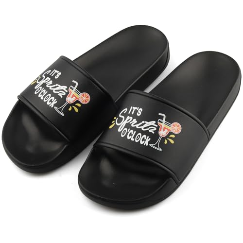 Szhhrxi Aperol Spritz Design Schlappen Unisex, Badelatschen mit Aperol Spritz Motiv, Hausschuhe, Pantoletten, Slippers für Indoor/Outdoor, Sommer Badeschlappen (schwarz, Erwachsene, 38EU)