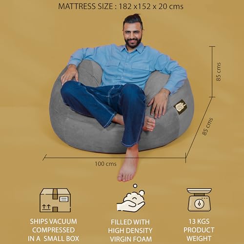 Image of Yogi Sack - Plush, Ultra Soft Memory Foam Blend Bean Bag Chair with Washable Cover - Never Goes Flat (Large, Silver, Bean Bag Bed)