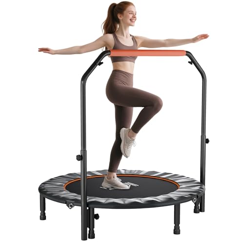 HOMCOM - HOMCOM 48" Foldable Mini Trampoline Fitness Trampoline Rebounder for Adults with Adjustable Foam Handle, for Indoors, Outdoors, Cardio Training, 200kg Weight Capacity, Orange