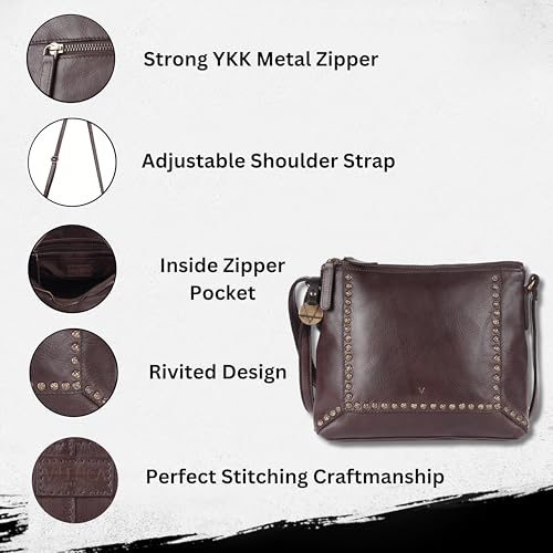 Image of Genuine Italian Leather Boho Studded Crossbody Sling Bag - Stylish, Durable, & Perfect for Everyday Use for women