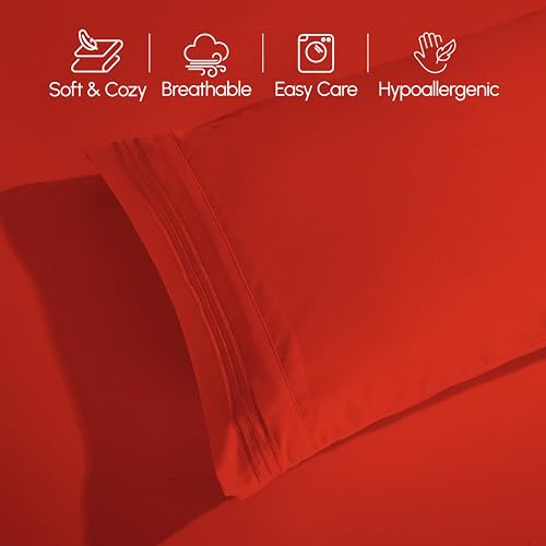 Image of Elegant Comfort Luxurious 1500 Premium Hotel Quality Microfiber Three Line Embroidered Softest 4-Piece Bed Sheet Set, Wrinkle and Fade Resistant, Queen, Rust