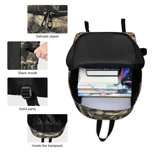 Backpack Lunch Bag Set Wolf Flowers Print, Big Storage Travel Backpacks with Insulated Lunch Box for Office Hiking Picnic3