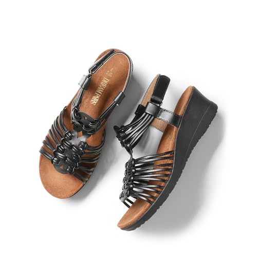 Image of DREAM PAIRS Women's Comfortable Strappy Low Heel Open Toe Slip-On Wedge Sandals Arch Support for Summer Dressy Shoes