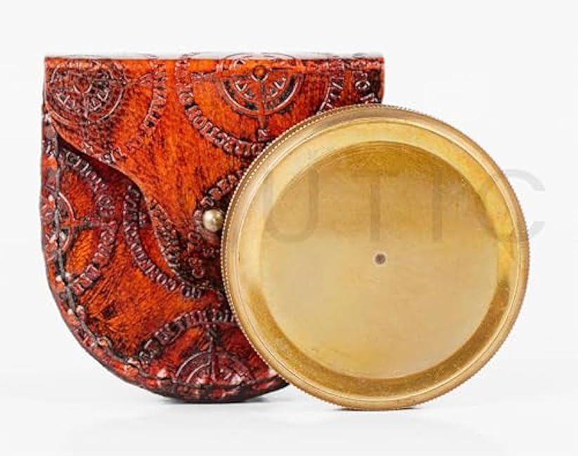 QADEEM Antiqued Brass Robert Frost Poem Compass with Leather Case