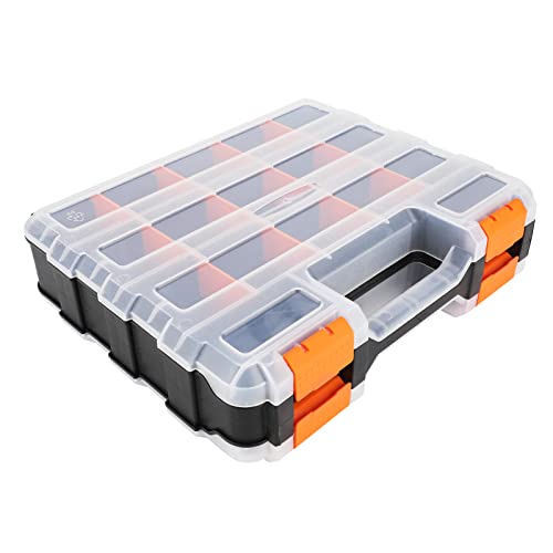Ceuku Tools Box Organizer 34 Compartmentï¼Double Side hardware organizer Plastic Small Parts Storage Box With Removable Dividers, Tools Parts Storage Box for Screws, Nuts, Nails, Bolts