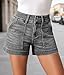 Pink Queen Women's Jean Shorts Empire Waist Stretchy Zip Up Front Button Closure Classic Denim Shorts with Pockets Summer Fashion Shorts Grey M