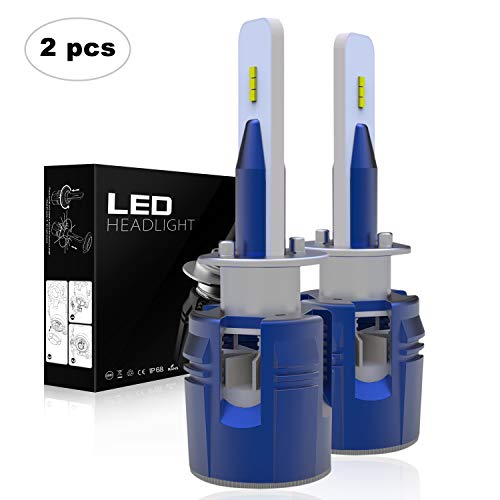 AAIWA Bombilla H1 LED Coche y Moto, Luces Faros Delanteros,Kit de Conversión de Bombillas Leds IP68 Impermeable, 7200 Lumenes 60W 12V-24V 6500K Blanco para Reemplazo Luz Halógena 2 Lámparas