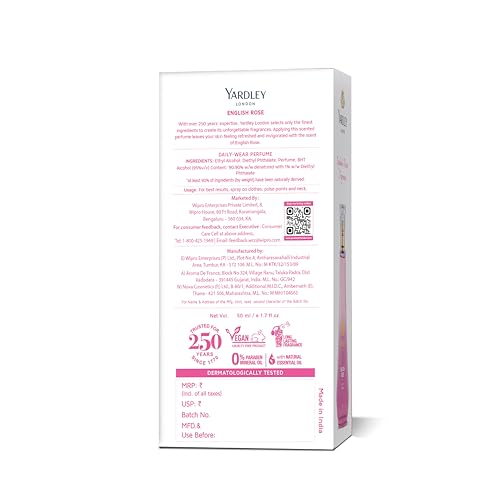 Image of Yardley London English Rose Perfume for Women, 50ml - 90% Naturally Derived, Floral Daily Wear Spray | Rose & Musk Fragrance