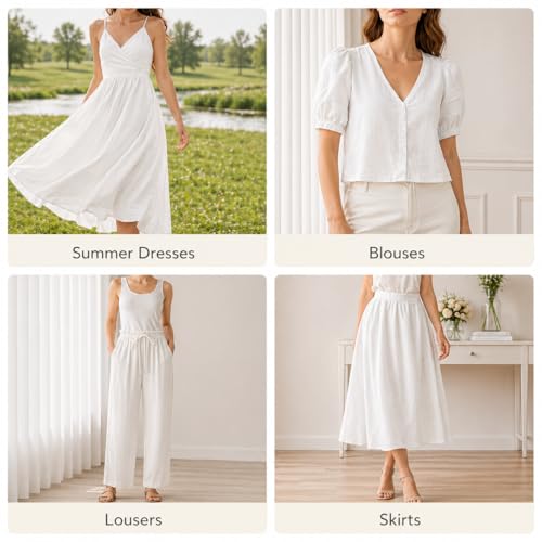 Image of Soimoi White Solid 60 * 60's Cotton Cambric Fabric by the Yard, 56 Inch Wide Light Weight Material Suitable for Kurtis, Blouses, Kids Clothing, Tunics, Dresses and Summer Apparel