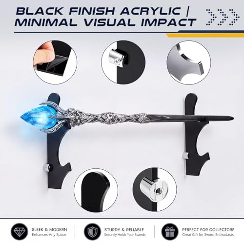 Image of SiliFine 2 Pairs Saber Wall Mount Holder Acrylic Sword Display Stand Holder Saber Rack with Heavy Duty Hardware for Swords Katana Wand Home Office Decor, Gift for Collectors, Black
