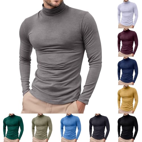 Mens Knitted Turtleneck Pullover Lightweight Long Sleeve Pullover Sweaters Basic Designed Stretch Slim Fit Sweaters