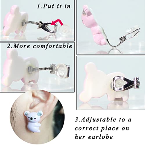 Spiritlele 12 Pairs Cartoon Bear Clip On Earrings Set Resin Non Piercing Fake Stud Earrings For Girls Women #TOP7