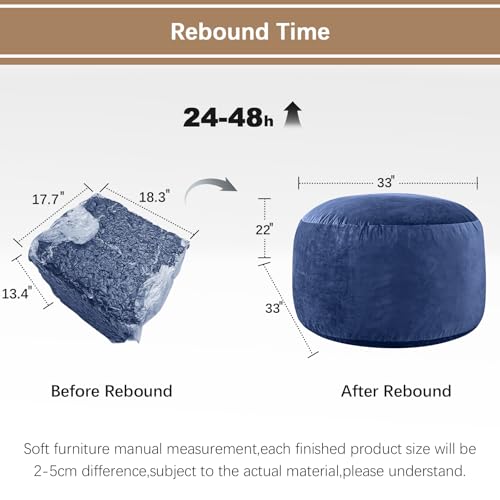 Image of Bean Bag Chairs for Adults - Memory Foam Furniture BeanBag Chair - Kids /Teens Sofa with Soft Micro Fiber Cover - Round Fluffy Couch for Living Room Bedroom College Dorm, Navy