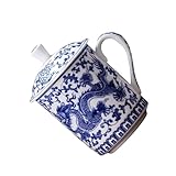 TOGEVAL Taza de Azul y Blanca con Tapa Retro Gran Capacidad para Té y Café Casa Diseño Artístico Chino