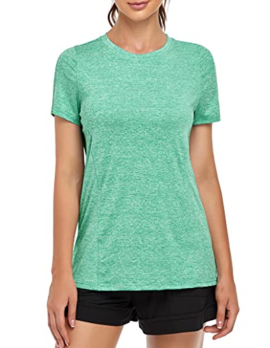 MOLERANI, Camisetas de Yoga para Mujer, Gimnasio Informal para Correr, Entrenamiento Relajado, Camiseta de Manga Corta, Ropa Deportiva, Camisetas Deportivas para Gimnasio(L,Verde Cover