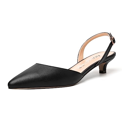 NUMALEO Womens Backstrap Pointed Toe Matte Dress Wedding Fashion Buckle Kitten Low Heel Pumps Shoes 1.5 Inch
