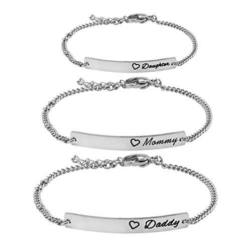Image of WUSUANED Sn&Daughe&Mommy Bracelet Baptism Bracelet Mom Family Bar Bracelet Set Gift for New Mom&Newborn