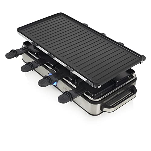 Deluxe Princess Raclette Grill - Reversible Cooking Plate, Stainless Steel Design, 8 Servings, 1400 Watts, Adjustable Thermostat, 42 x 21 cm - Image 3