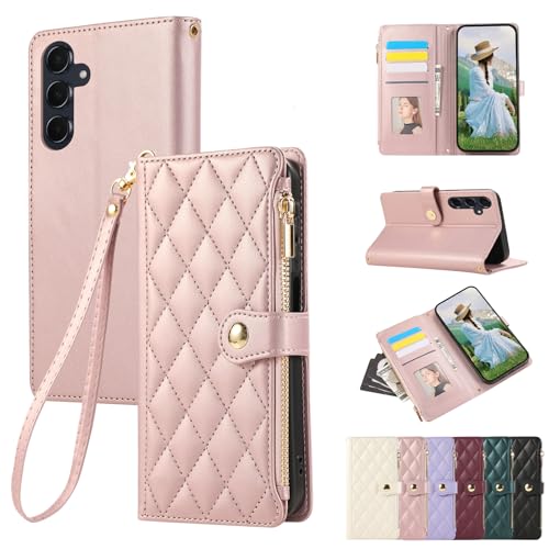 Vaitasy Coque pour Samsung Galaxy S26 Plus Flip Cuir PU Fermeture éclair Étui de Protection pour Galaxy S26 Plus Housse avec Magnétique Fonction Stand Or...