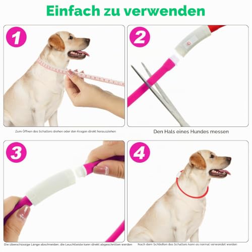 AUAUY LED Leuchthalsband Hund, Längenverstellbarer, Silikon, 4 Modus, Rosa – Ansicht 4