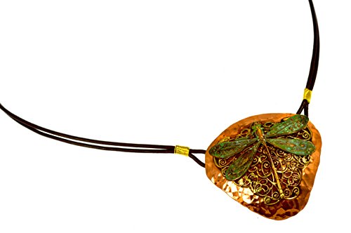 Elaine Coyne Collectible Artwear Patina Neo-Victorian Dragonfly On Filigree Brass And Hammered Copper Pendant #TOP1