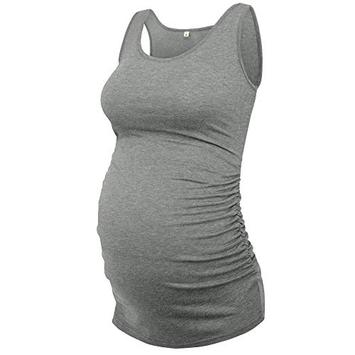 Amposh Women's Maternity Tank Top 3 Pack Ruched Side Sleeveless Pregnancy Basic Shirt(Black/Dark Gray/Burgundy, L) #TOP2