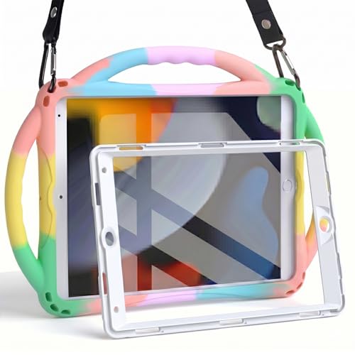 TOPESCT Kids Case for 10.2" iPad 9th/8th/7th Gen - Made of Kid-Friendly Silicone, with Built-in Screen Protector, Shockproof Handle Stand Case for iPad 9/8/7 Gen 10.2 inch