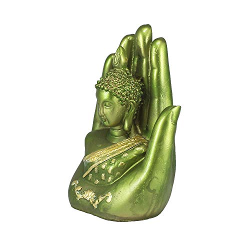 Image of eCraftIndia 'Palm Buddha' Handcrafted (Polyresin, 10 cm x 16 cm, Green and Golden, MSGB527 GR)