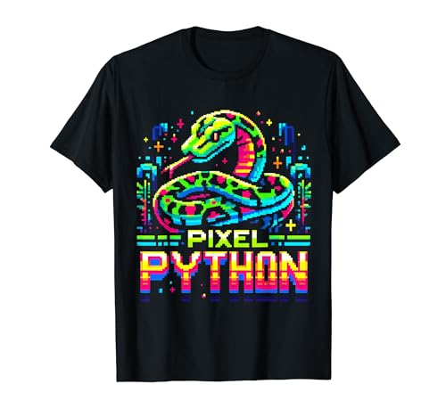 Camiseta Pixel Python, diseño retro Jungle Vaporwave Art, para amantes de las serpientes Camiseta