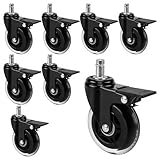 NAMYEUT 8 Stück 75mm Bürostuhl Rollen mit Bremse 11x22mm, Bürostuhlrollen mit Bremse,...