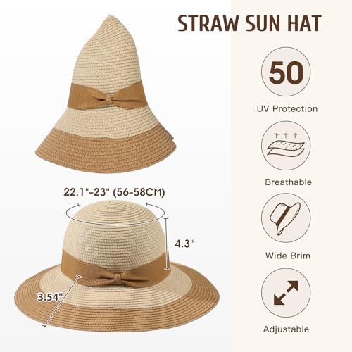 Image of Beach Hats for Women, Sun Straw Hat for Women, UPF 50+ UV Sun Protection Sun Hat Womens, Foldable Floppy Sun Hat