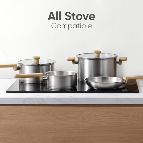 CAROTE 1.5Qt & 2.5Qt Stainless Steel Sauce Pan Set with Lid, 3-ply Base, Non-Toxic PTFE & PFOA Free Saucepan, Induction Cookware Set, Small Kitchen Pots, Stay-Cool Handles - Image 3