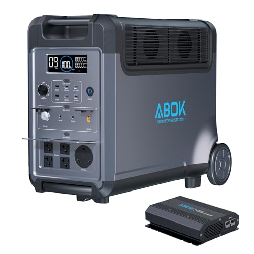 ABOK Ark3600 Portable Power Station with 500W Alternator Charger, 3840Wh LiFePO4 Battery, 3600W Electric Solar Generator for Garage, Off-Grid Living, Camping, RVs, Outdoor Adventures, Power Outages