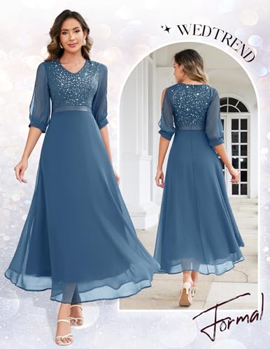 Image of Wedtrend Women's Sequin Dresses Sparkly Glitter Dress Split Sleeves Formal Dresses Maxi Evening Dress