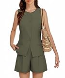 Casly Lamiit Womens 2025 Two Piece Shorts Sets Sleeveless Button Down Vest Summer Business Casual Outfits Dressy Interview Work Pants Suit Army Green M