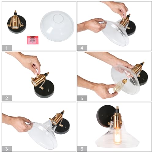 Image of Black Gold Wall Sconce, Modern 1-Light Sconce Wall Lighting with Clear Glass Shade for Bedroom, Bathroom, Hallway and Living Room