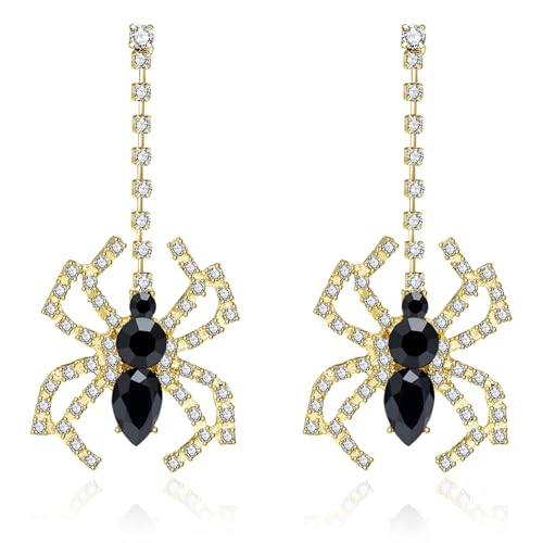 Spider Dangle Earrings for Women, Halloween Gothic Horror Jewelry, Spider Web Drop Earrings for...