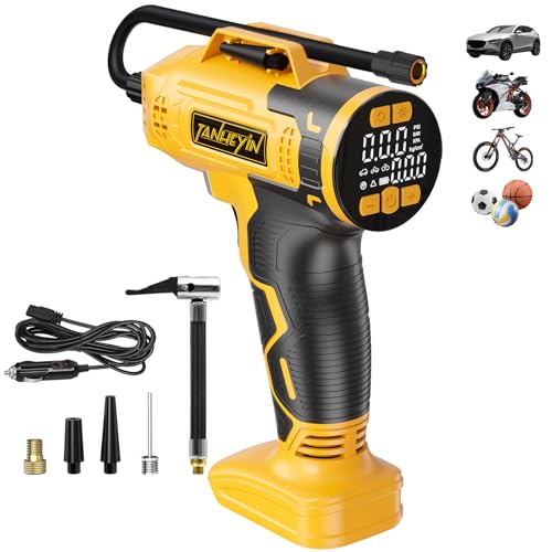 Tire Inflator Portable Air Compressor Compatible with Dewalt 20V Battery, DC 12V Car Power Supply, 160PSI Cordless Air Pump with LCD Pressure Gauge, LED Light, 5 Preset Modes for Car, Bike, Ball