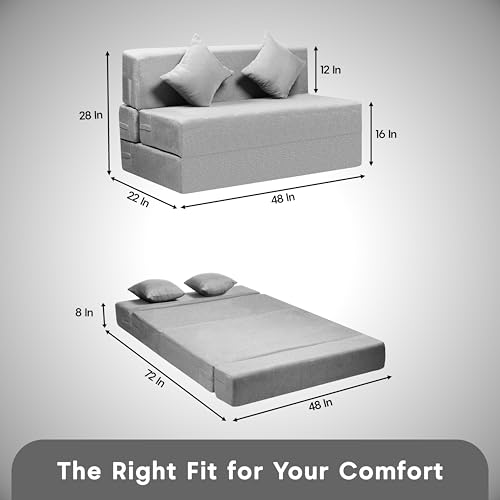 Image of Amazon Brand - Solimo 2 Seater 4 * 6 Jute Fabric Washable Cover Sofa Cum Bed with 2 Cushion 2 Seater Double Foam Fold Out Sofa Cum Bed (Finish Color - Light Grey Delivery Condition - Pre-Assembled)